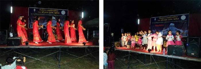 Young ladies performing Action Song (left) Sunday School kids singing Christmas song (right)