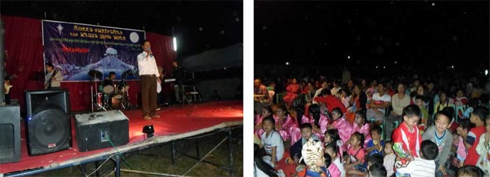 Brother Peter Mana Phey preaching the gospel (left) The audience on December 20, 2014 (right)