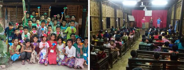 Sunday School Kids (left) Night Service Evangelistic Meeting (right)