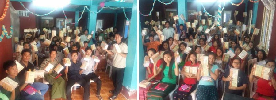 Southeast Asia Bible College students received Myanmar bible commentary.
