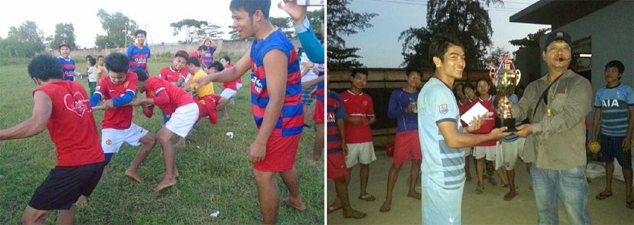 Students at Southeast Asia Bible College play tug of war.